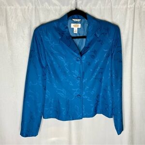 Talbots Silk Floral Blue Blazer Jacket Size 8